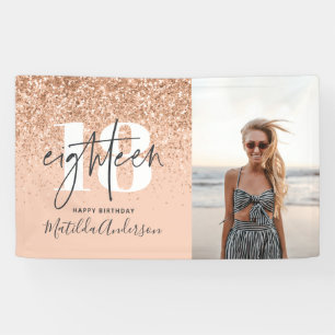 Pfirsichmädchen moderner Glitzer schick 18 Geburts Banner