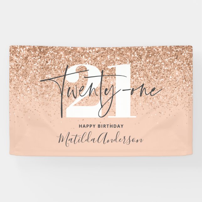 Pfirsichmädchen moderner Glitzer schick 21 Geburts Banner (Horizontal)
