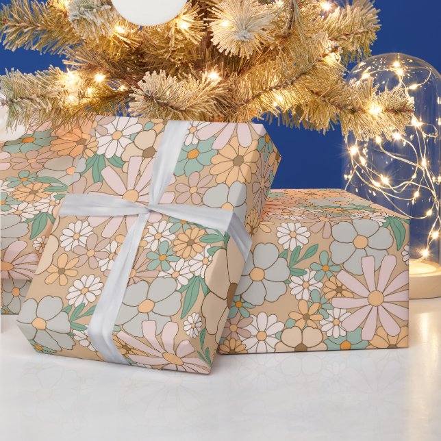 Pfirsichorange, rosa Grau, Blütenblätter, Geschenkpapier (Feiertage)
