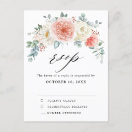 Pfirsichpastel Pink Floral Wedding RSVP Postkarte