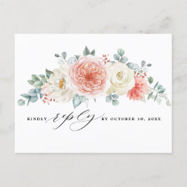Pfirsichpastel Pink Floral Wedding RSVP Postkarte