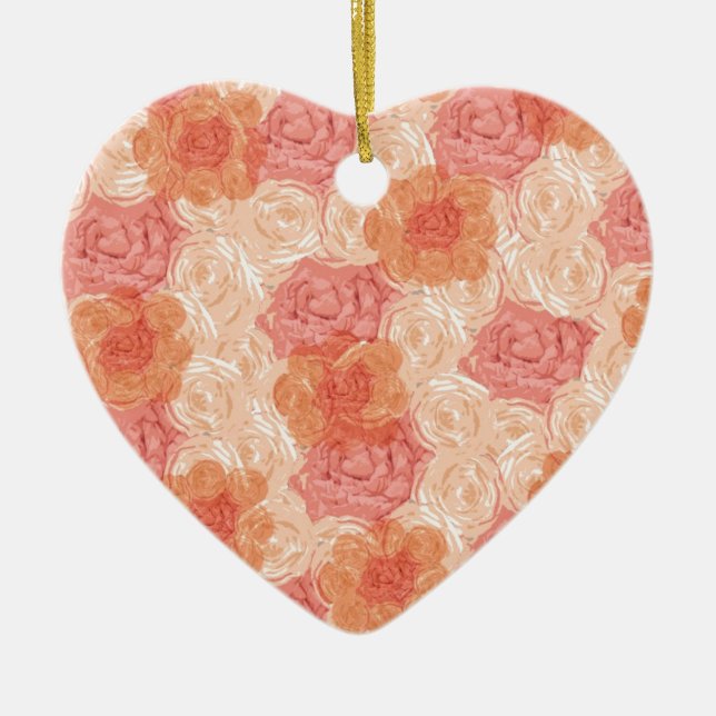 Pfirsichpastellfarbene Vintage Rose Keramikornament (Vorne)