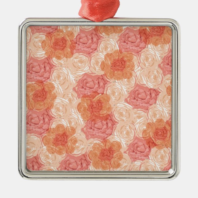 Pfirsichpastellfarbene Vintage Rose Silbernes Ornament (Vorne)
