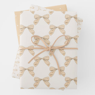 Pfirsichpfirsich Kariert Bow Elegante neutrale Bab Geschenkpapier Set