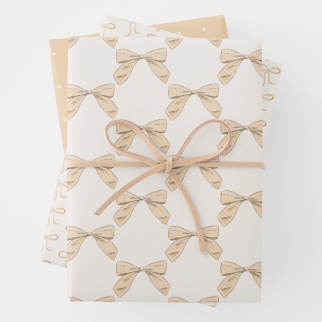 Pfirsichpfirsich Kariert Bow Elegante neutrale Bab Geschenkpapier Set (Beispiel)