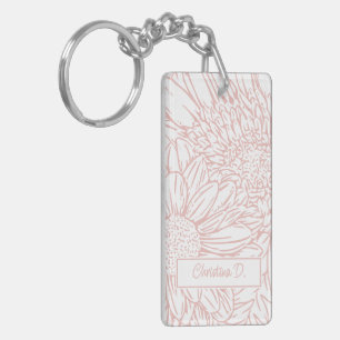 Pfirsichrosa auf weißen Chrysanthemen mit Foto Schlüsselanhänger