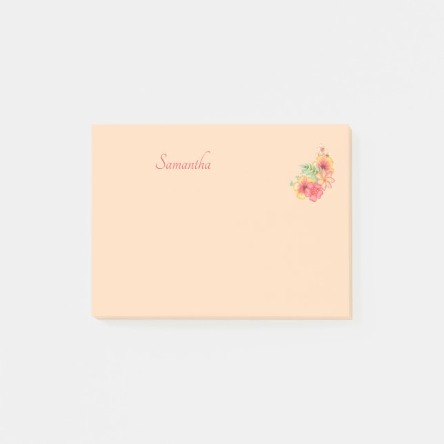 Pfirsichrosa Blume Personalisiert 4x3 Post-it Klebezettel (Vorderseite)