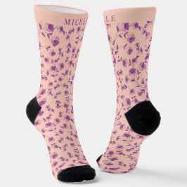 Pfirsichrosa Blütenviolette Blumen Socken