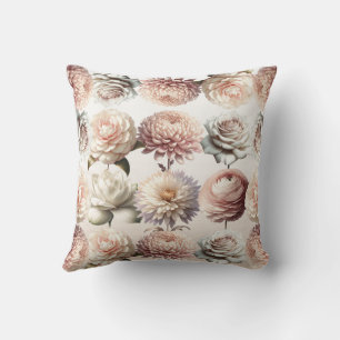 Pfirsichrosa Cremig Weiße Blumen Floral Kissen