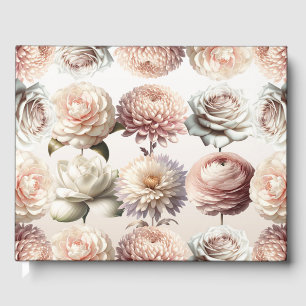 Pfirsichrosa Cremig Weiße Blumen Florale Hochzeit Gästebuch