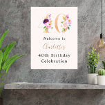 Pfirsichrosa Flora Nr. 40. Geburtstag Poster<br><div class="desc">Ein pfirsichfarbener Hintergrund. Dekoriert mit Foralzahlen in Imitaten Gold und Rosa. Personalisieren und fügen Sie einen Namen und Alter.</div>