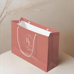 Pfirsichrosa   Floral Monogram Wedding Vielen Dank Große Geschenktüte