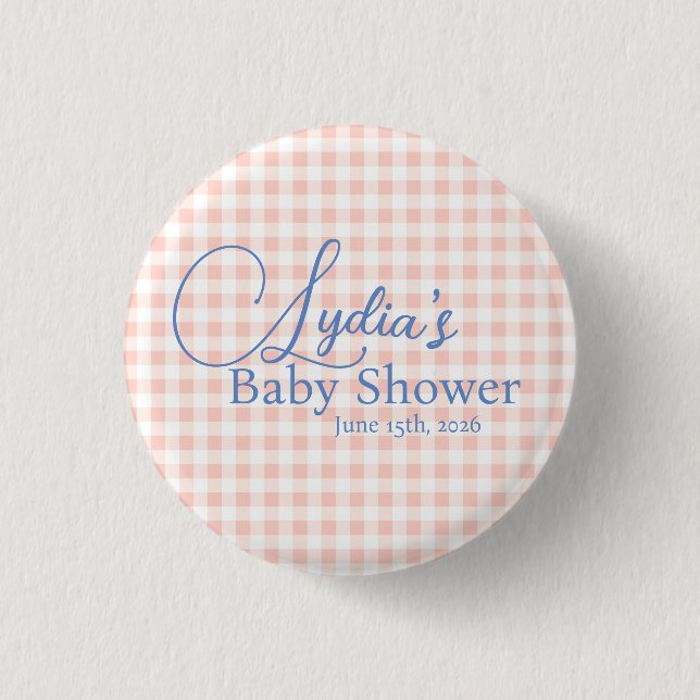 Pfirsichrosa Gingham-Karo-Peel-and-Stick-Tapete Button (Vorderseite)