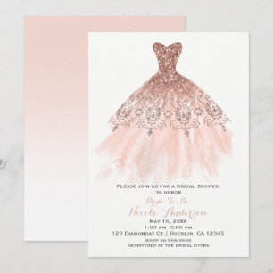 Pfirsichrosa Glitzer Glam Kleid Brautparty Einladung