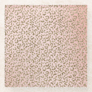 Pfirsichrosa Glitzer Gold Leopard Printwerbung   Glasuntersetzer