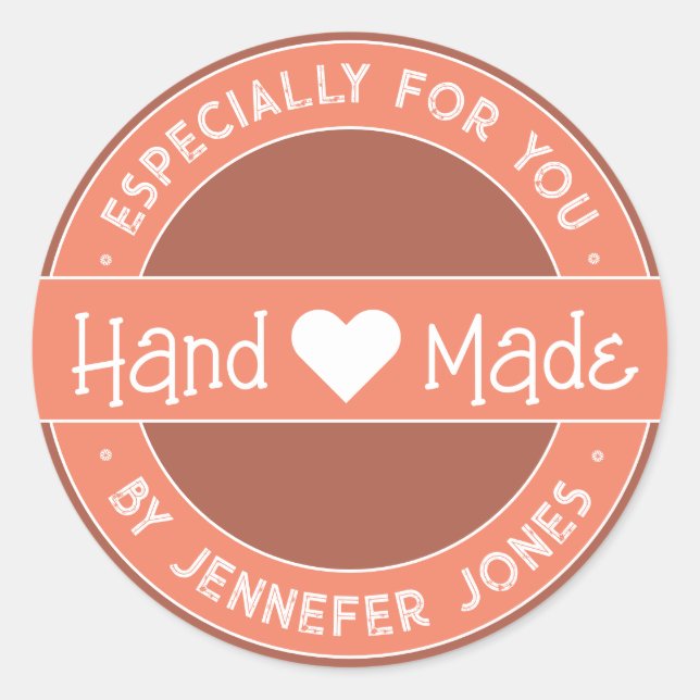 Pfirsichrosa Handgefertigt mit Liebe speziell für  Runder Aufkleber (Vorderseite)