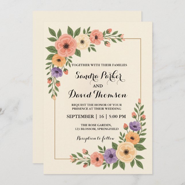 Pfirsichrosa Lavendel Wasserfarbe Romantische Hoch Einladung (Vorne/Hinten)