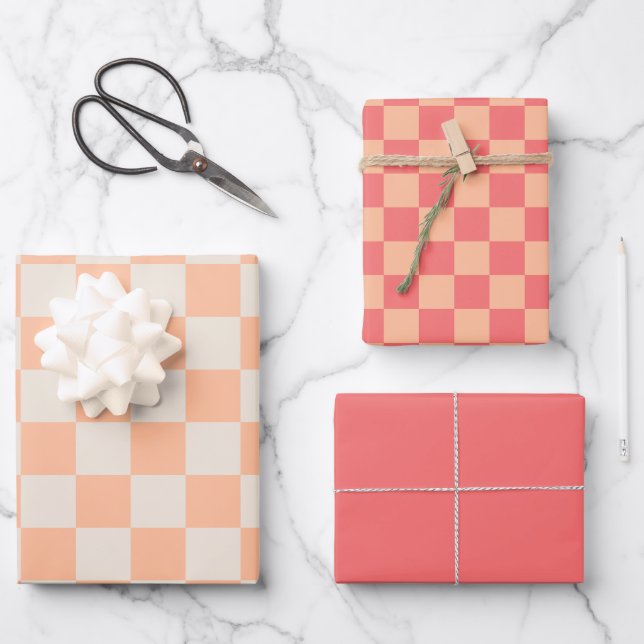 Pfirsichrosa Markierte Muster Geschenkpapier Set (Vorderseite)