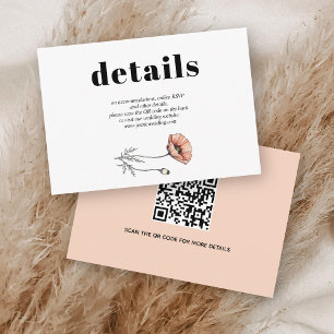 Pfirsichrosa Mohn Blume QR Hochzeitsdetails Begleitkarte