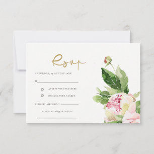 Pfirsichrosa Pfingstrose Florale Wasserfarbe Hochz RSVP Karte