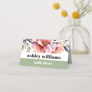 Pfirsichrosa Rhododendron-Blüten-Typografie-Hochze Platzkarte