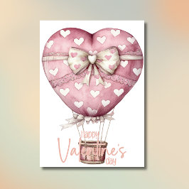 Pfirsichrosa Schleifenballon Frohes Valentinstag Feiertagskarte