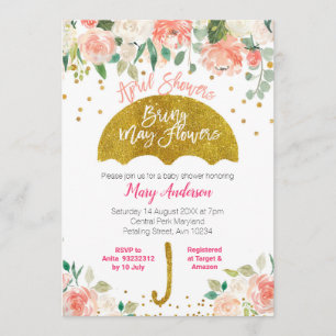 Pfirsichrosa Sonnenschirm April Duschen bringen Bl Einladung