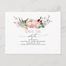 Pfirsichrosa und Burgund - Floral Save the Date Postkarte