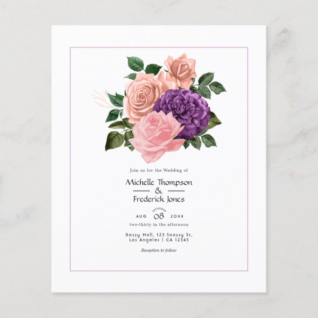 Pfirsichrosa und Lavendel Lila Blumenhochzeit Flyer (Vorne)
