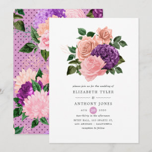 Pfirsichrosa und Lavendel-Purple Blumenhochzeit Einladung