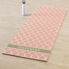 Pfirsichrosa und Olivgrünes Gittermuster Yogamatte