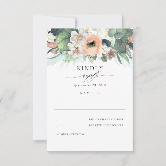 Pfirsichrosa und weiße Blütenhochzeit RSVP (Vorderseite)