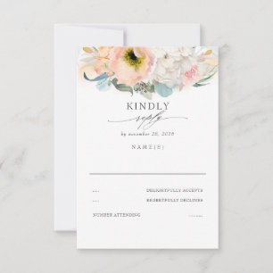 Pfirsichrosa und weiße Blütenhochzeit RSVP Karte
