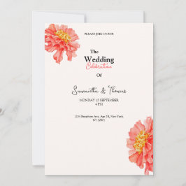 Pfirsichrosafarbene Rosen elegante Hochzeitseinlad Einladung