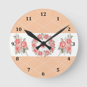 Pfirsichrosen und quadratisches Design Runde Wanduhr