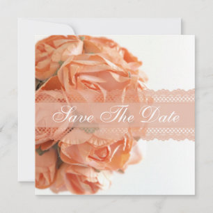 Pfirsichrosen und Spitze Save The Date Ankündigung