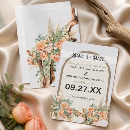 Pfirsichrosen- und Treibholz-Karte zur Vorankündig Save The Date