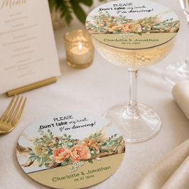 Pfirsichrosen- und Treibholz-Papier-Hochzeitsunter Runder Pappuntersetzer