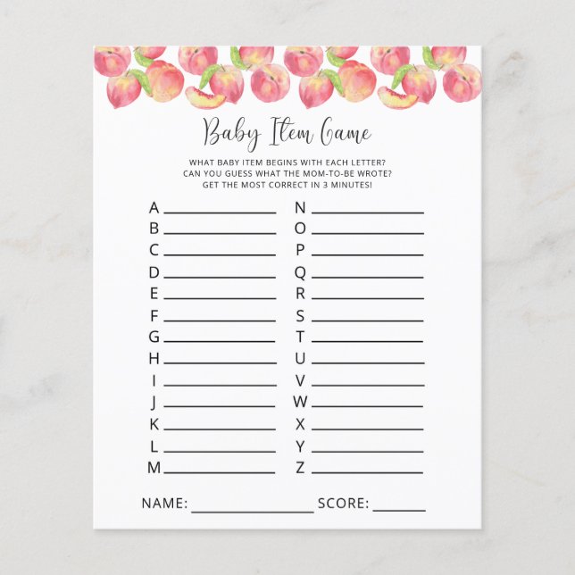 Pfirsichspiel. Baby Shower Game (Vorderseite)