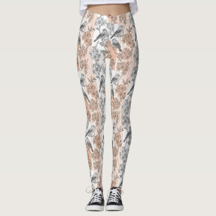Pfirsichstreifen Blumen-Vogel Elegant (1) Leggings