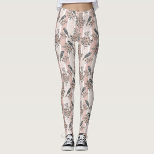Pfirsichstreifen Blumen-Vogel Elegant (2) Leggings
