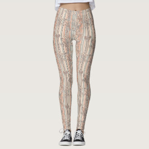 Pfirsichstreifen Blumen-Vogel Elegant (3) Leggings