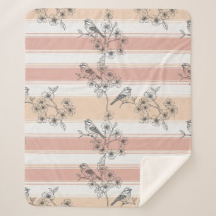 Pfirsichstreifen Blumen-Vogel Elegant (3) Sherpadecke