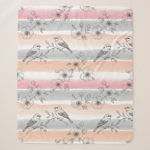 Pfirsichstreifen Blumen-Vogel Elegant (4) Sherpadecke