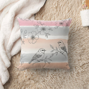 Pfirsichstreifen Blumen-Vogel Elegant (5) Kissen