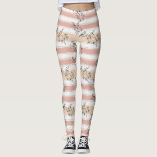 Pfirsichstreifen Blumen-Vogel Elegant (5) Leggings