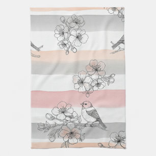 Pfirsichstreifen Blumen-Vogel Elegant (7) Geschirrtuch