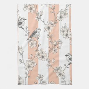 Pfirsichstreifen Blumen-Vogel Elegant (8) Geschirrtuch