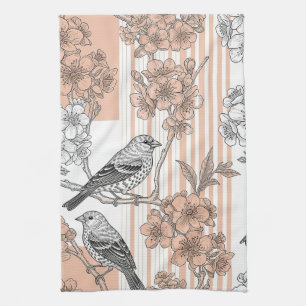 Pfirsichstreifen Blumenmuster Vogel Elegant (1) Geschirrtuch