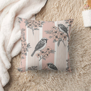 Pfirsichstreifen Blumenmuster Vogel Elegant (2) Kissen